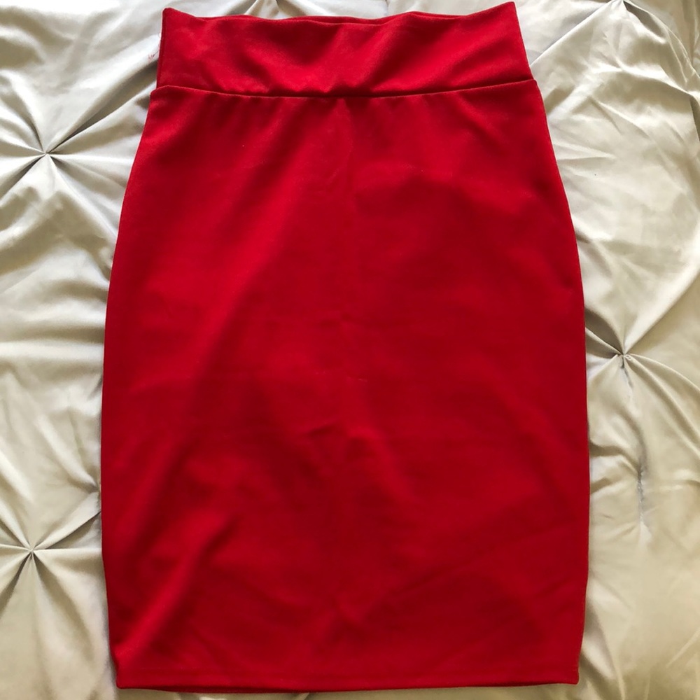 Red, knee length pencil skirt